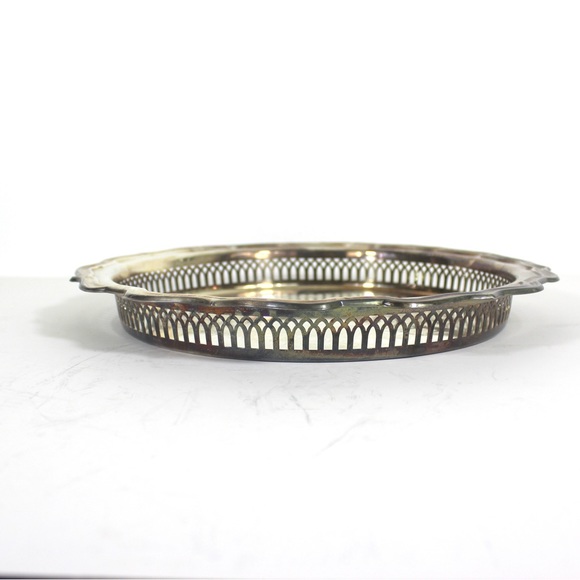Large Round 12” Silver Plated Gallery Tray with a Wide Lip, Embossed Detail - Picture 3 of 9